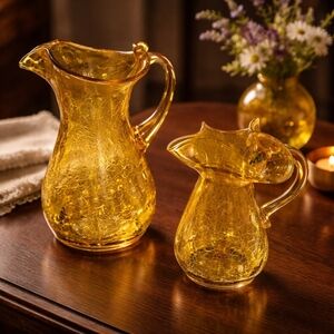 Vintage Glass Art Deco Set Of Mini Pitchers.